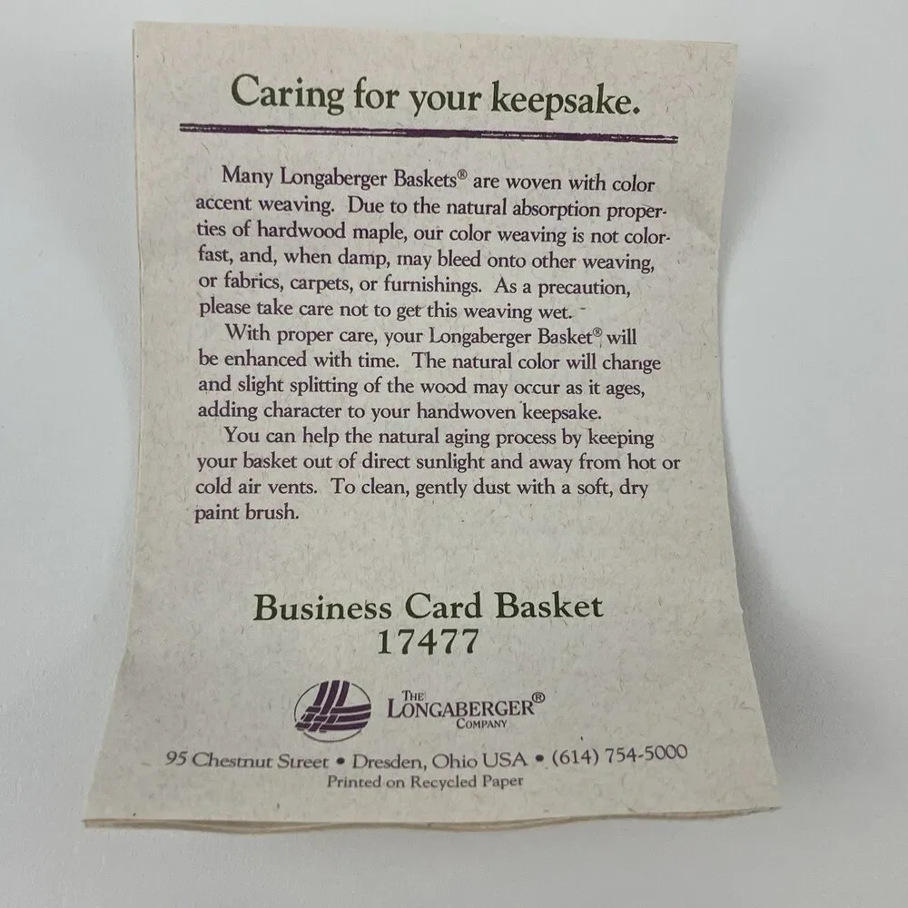 Longaberger Business Card Basket 1994 | /w Protector Home Storage VTG (17477)
